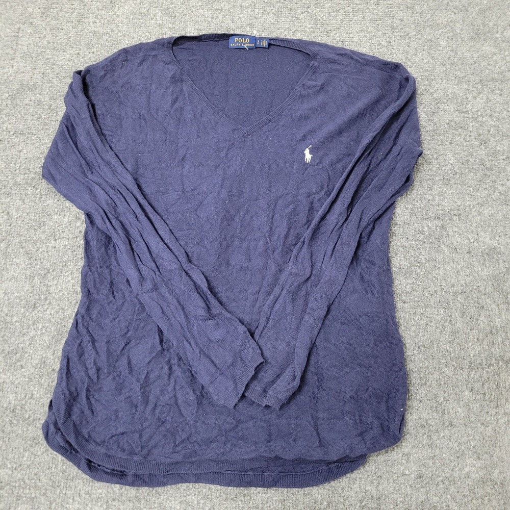 Polo Ralph Lauren Sweater Womens Size S Blue V-Neck Long Sleeve Pony Logo Knit